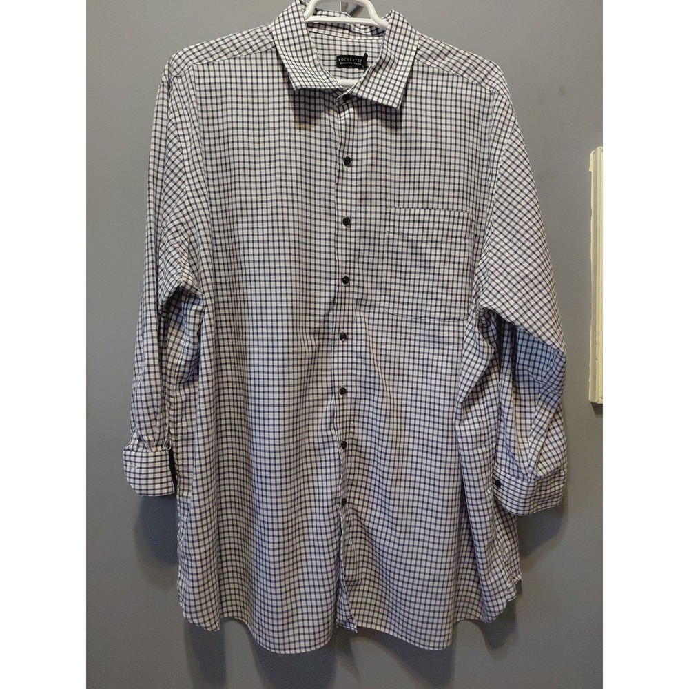 Rochester Egyptian Cotton No Iron Size 20 34/35 Mens Blue Plaid Chefs Shirt